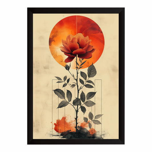 Red Lotus Flower Wall Art | Orange Sunset Floral Botanical Artwork