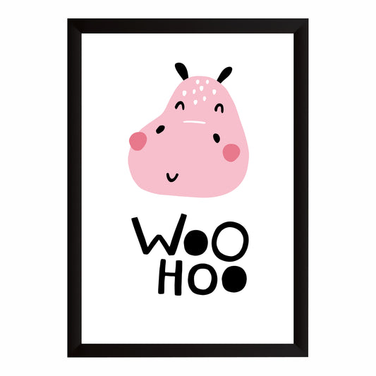 Woo Hoo Hippo Nursery Wall Art | Cute Animal Kids Room Poster