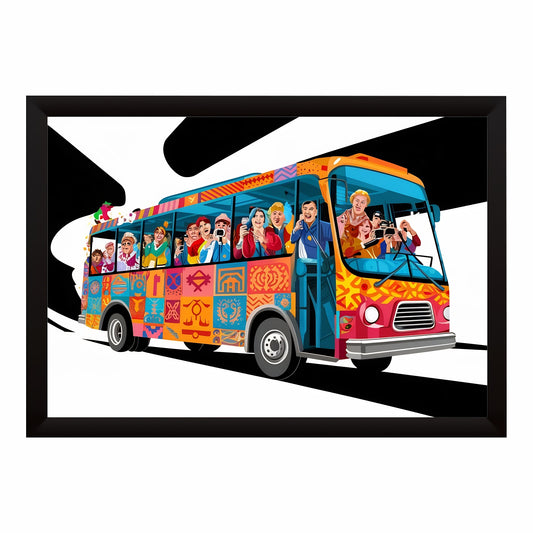 Tourist Bus Wall Art | Colorful Travel Bus Canvas Print | Vacation Adventure Illustration Poster