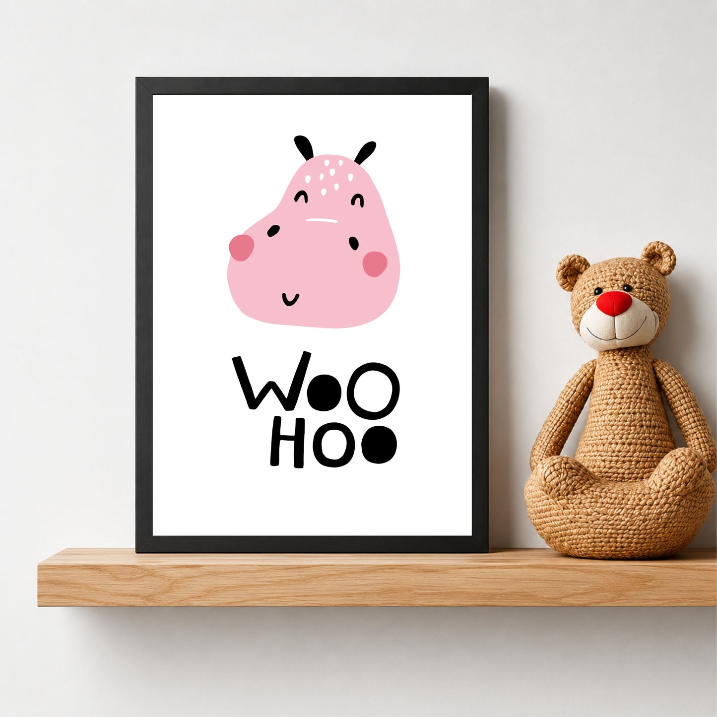 Woo Hoo Hippo Nursery Wall Art | Cute Animal Kids Room Poster