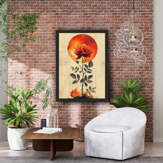 Red Lotus Flower Wall Art | Orange Sunset Floral Botanical Artwork