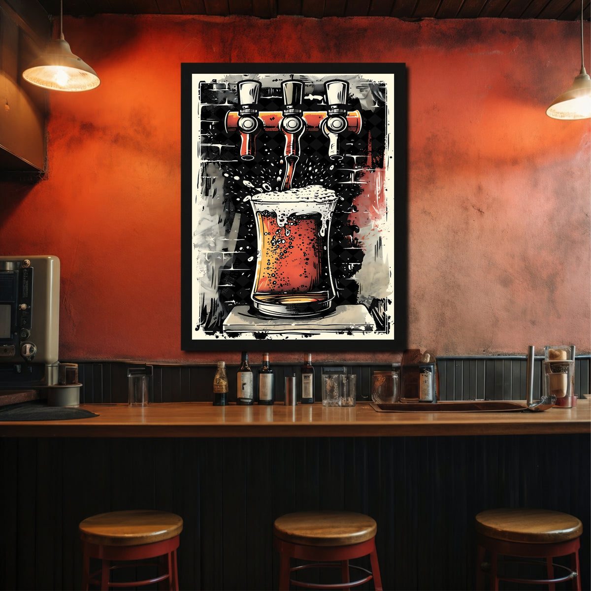 Beer Tap Wall Art | Framed Beer Mug Artwork | Vintage Pub Décor | Bar & Man Cave Wall Décor
