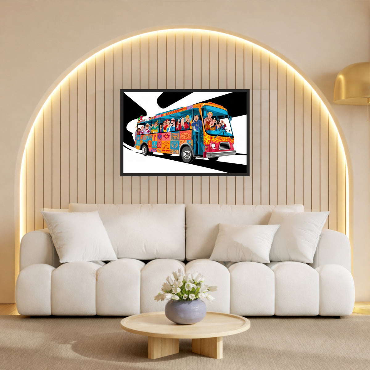 Tourist Bus Wall Art | Colorful Travel Bus Canvas Print | Vacation Adventure Illustration Poster