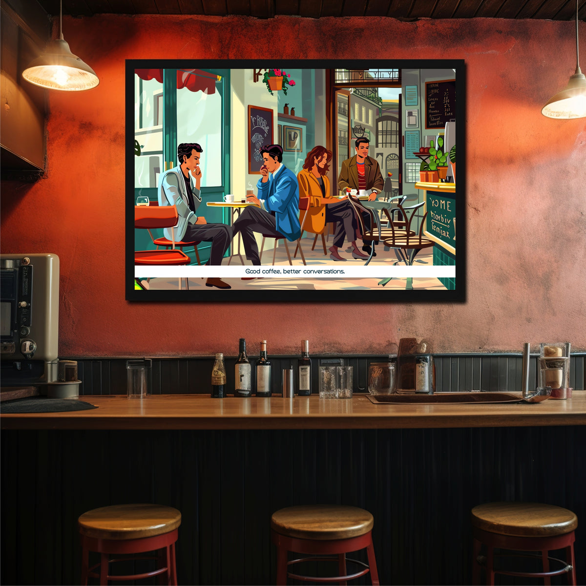 Good Coffee Better Conversations Wall Art | Modern Café Canvas Print | Coffee Shop Decor