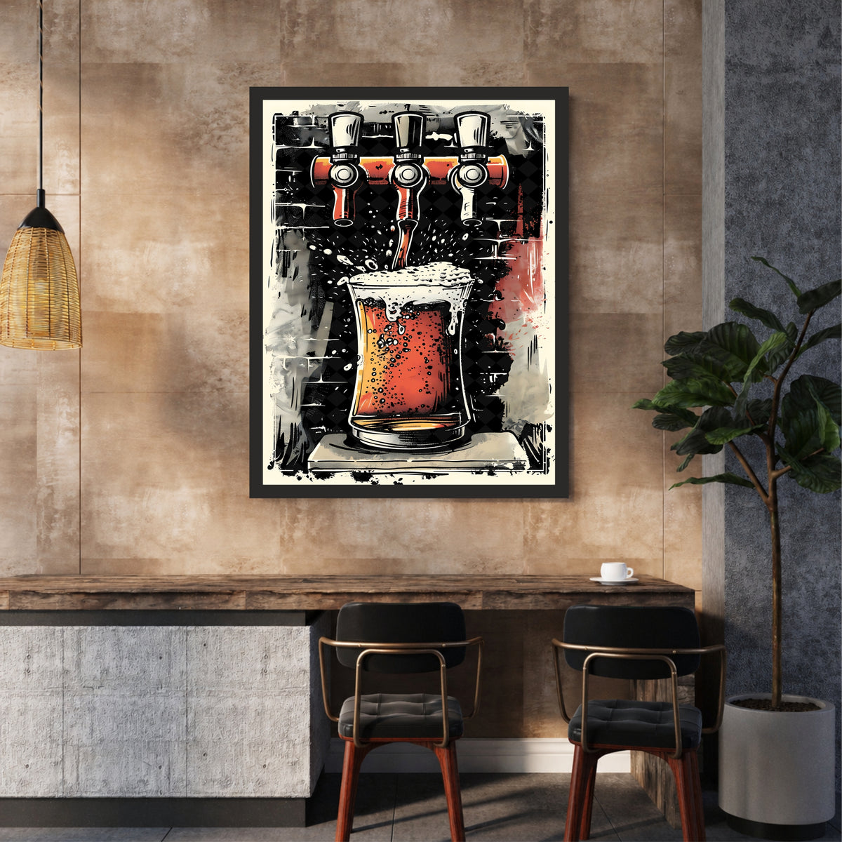 Beer Tap Wall Art | Framed Beer Mug Artwork | Vintage Pub Décor | Bar & Man Cave Wall Décor