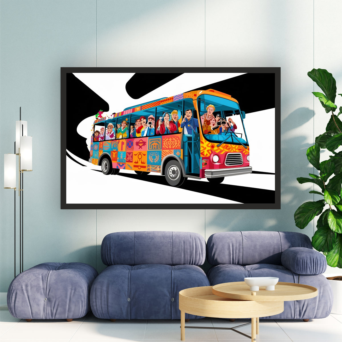 Tourist Bus Wall Art | Colorful Travel Bus Canvas Print | Vacation Adventure Illustration Poster