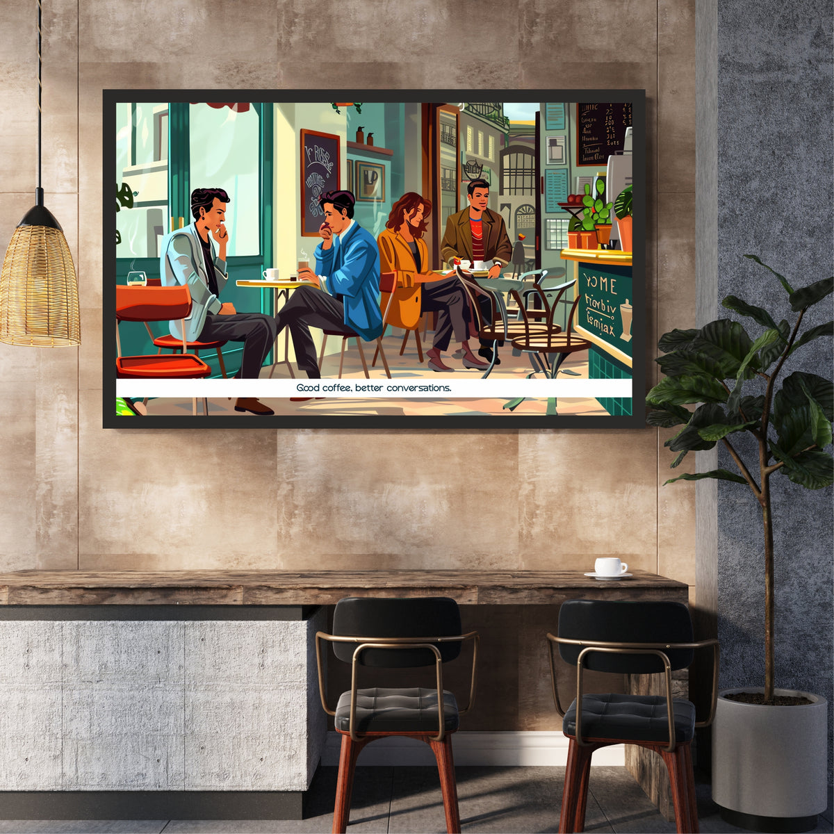 Good Coffee Better Conversations Wall Art | Modern Café Canvas Print | Coffee Shop Decor