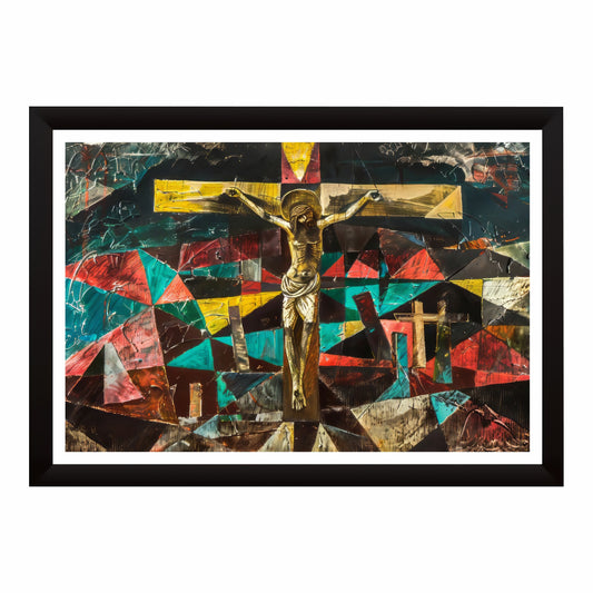 Abstract Crucifixion of Jesus Wall Art | Modern Christian Canvas Print | Geometric Cross Artwork | Contemporary Religious Home Decor