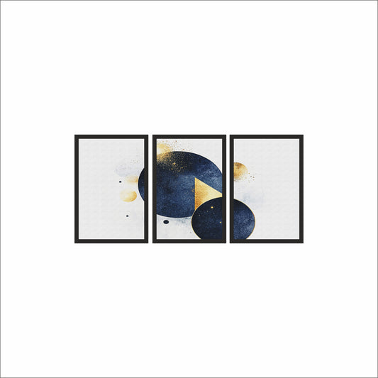 Midnight Geometry Wall Frame Set – Blue & Gold Abstract Elegance for Modern Spaces ✨