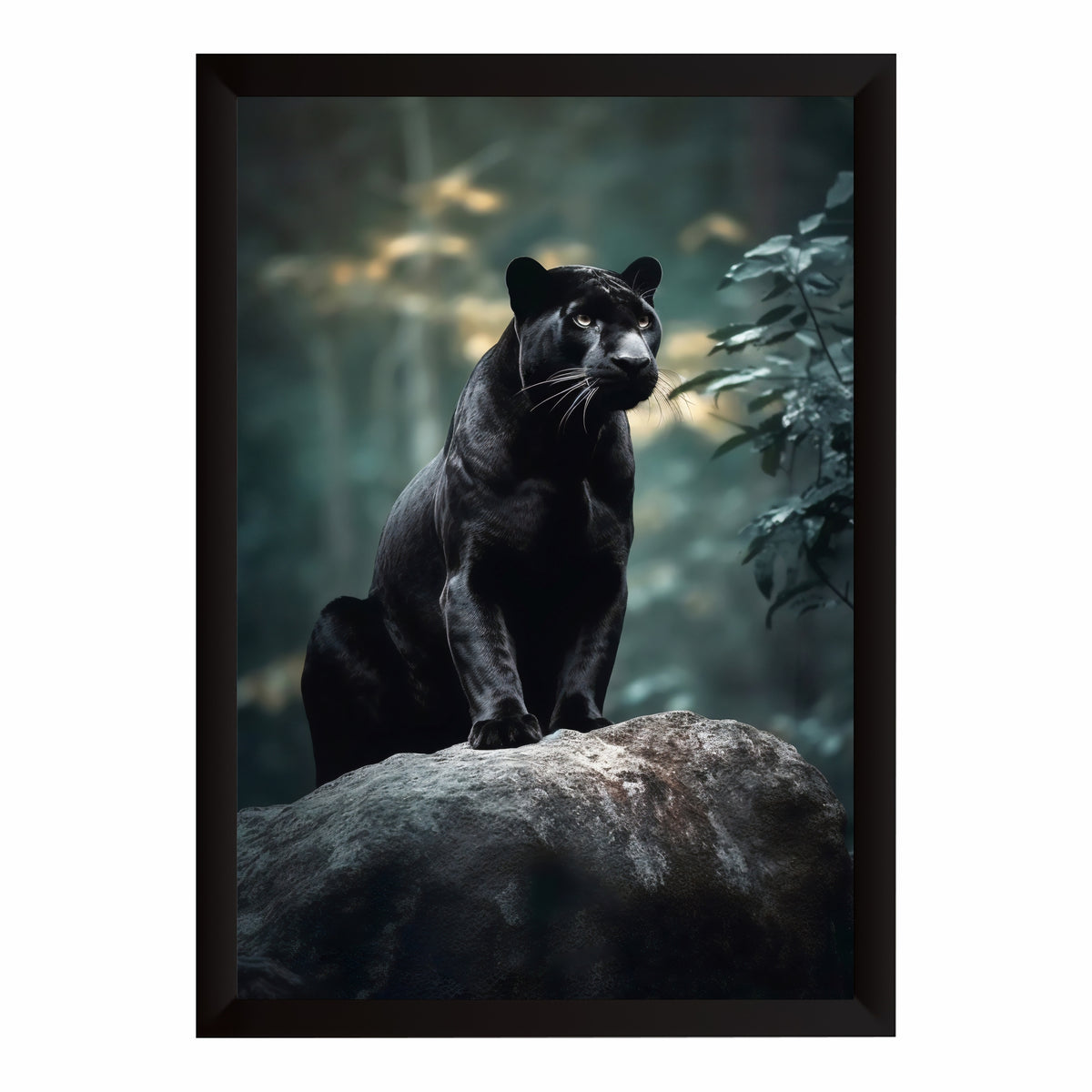 Black Panther Wall Art | Majestic Panther Wildlife Artwork | Framed Big Cat Wall Decor | Jungle Animal Art