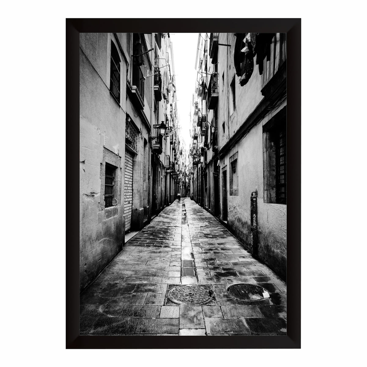 Vintage European Narrow Alley Black & White Wall Art | Urban Street Photography