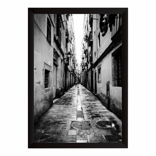 Vintage European Narrow Alley Black & White Wall Art | Urban Street Photography