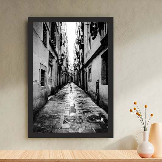 Vintage European Narrow Alley Black & White Wall Art | Urban Street Photography