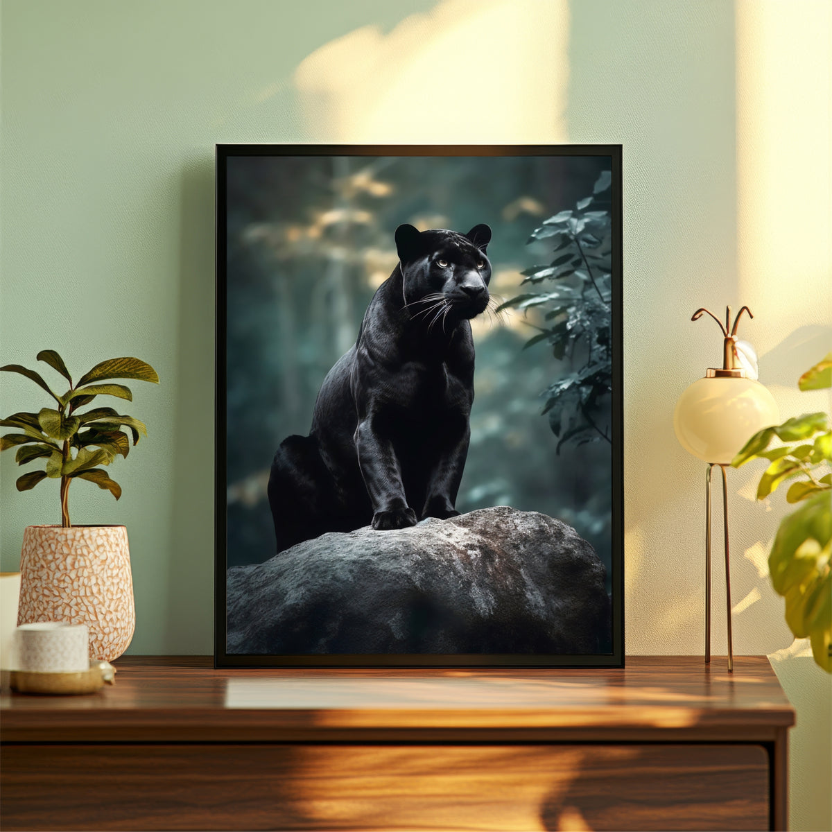 Black Panther Wall Art | Majestic Panther Wildlife Artwork | Framed Big Cat Wall Decor | Jungle Animal Art