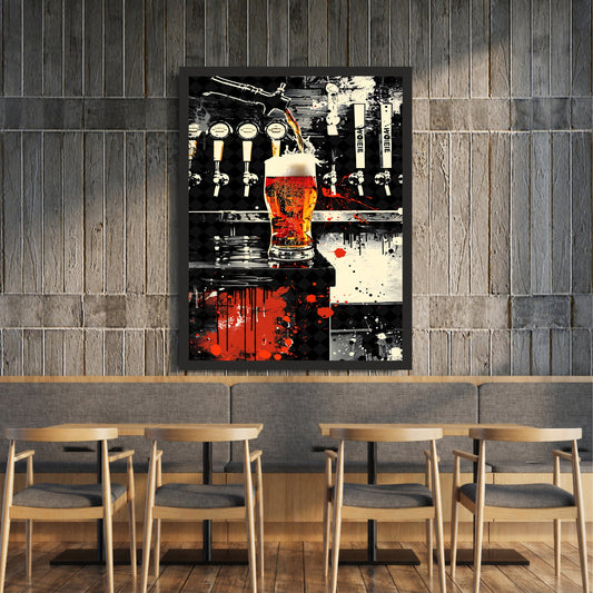 Beer Tap Wall Art | Framed Draft Beer Artwork | Pub & Brewery Décor | Beer Bar & Man Cave Wall Décor