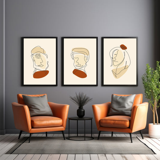Abstract Face Line Art Wall Art Set of 3