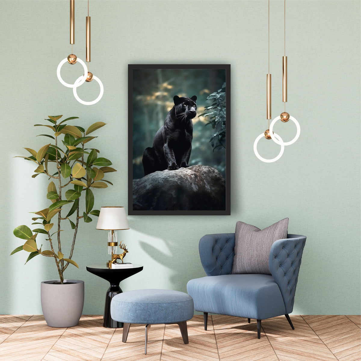 Black Panther Wall Art | Majestic Panther Wildlife Artwork | Framed Big Cat Wall Decor | Jungle Animal Art