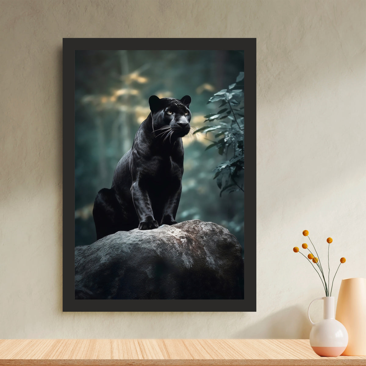 Black Panther Wall Art | Majestic Panther Wildlife Artwork | Framed Big Cat Wall Decor | Jungle Animal Art