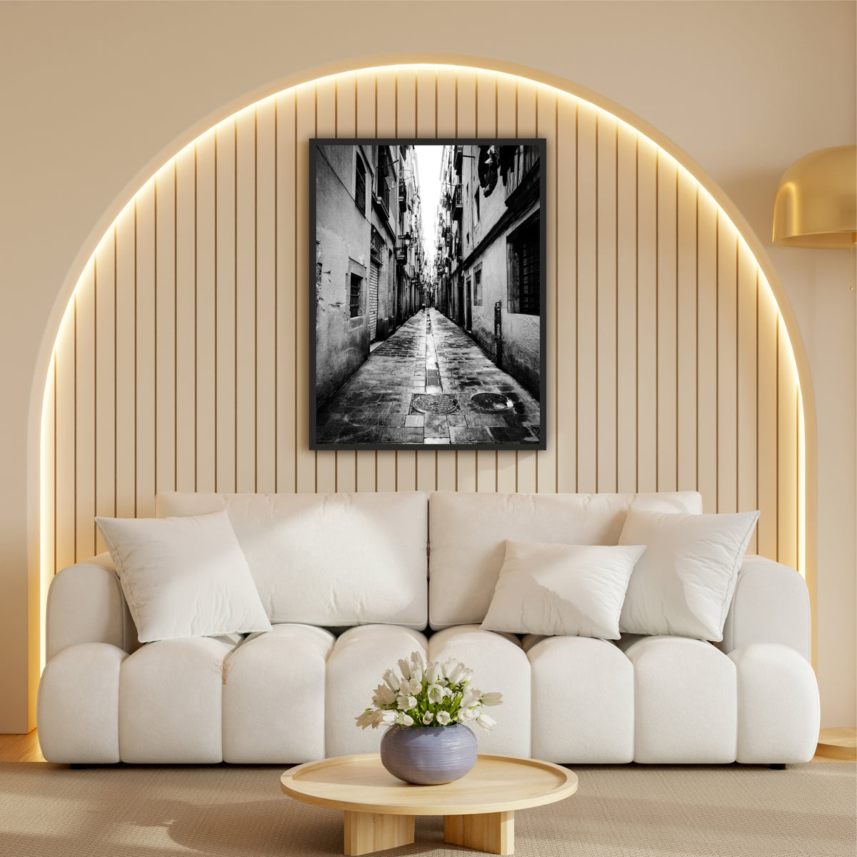 Vintage European Narrow Alley Black & White Wall Art | Urban Street Photography