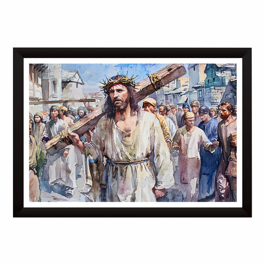Jesus Carrying the Cross Watercolor Wall Art | Via Dolorosa Christian Canvas Print | Good Friday Religious Artwork | Christ Passion Home Decor