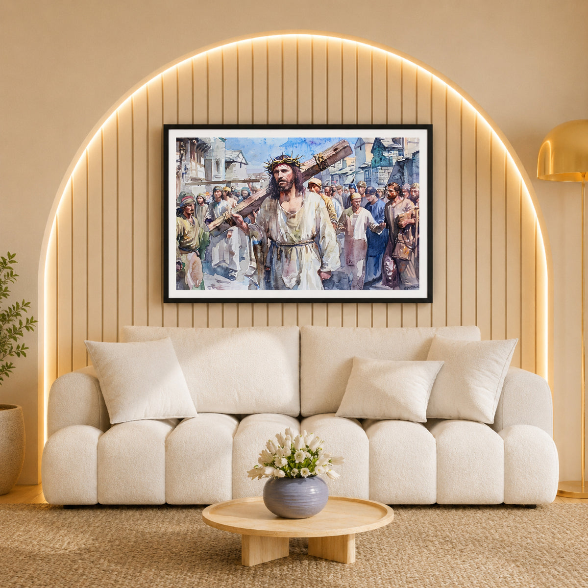 Jesus Carrying the Cross Watercolor Wall Art | Via Dolorosa Christian Canvas Print | Good Friday Religious Artwork | Christ Passion Home Decor