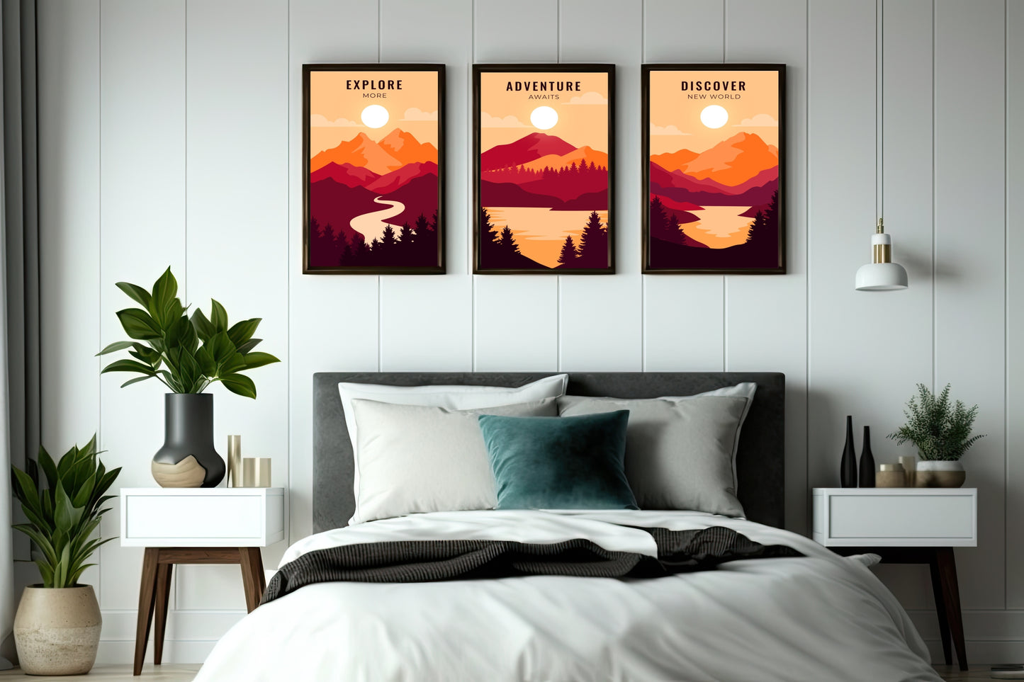 Explore Adventure Discover Wall Frame Set – Modern Travel Inspiration for Home & Office