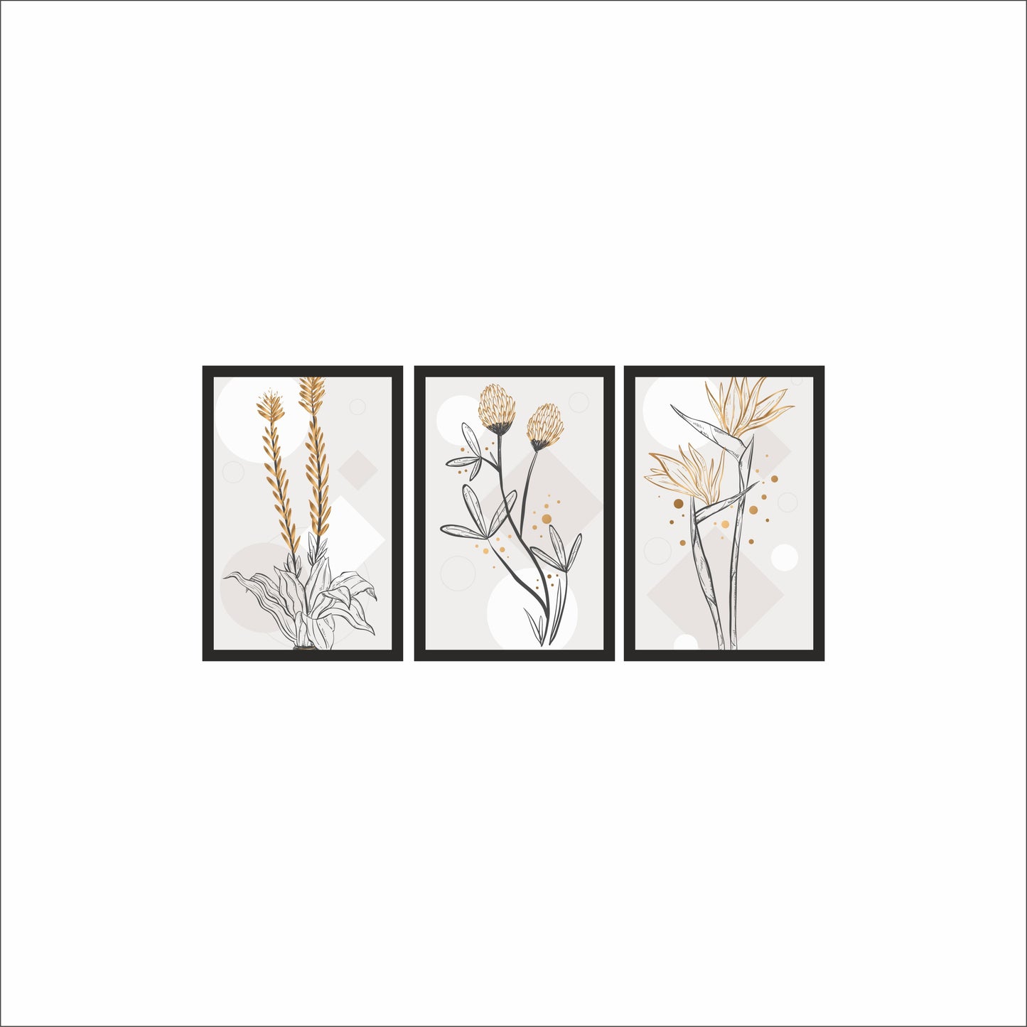 Golden Grace Floral Wall Frame Set – Minimalist Luxury for Modern Homes 🌼✨