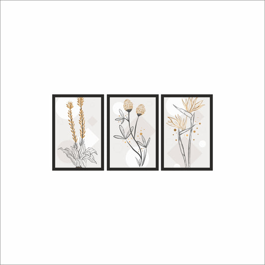Golden Grace Floral Wall Frame Set – Minimalist Luxury for Modern Homes 🌼✨
