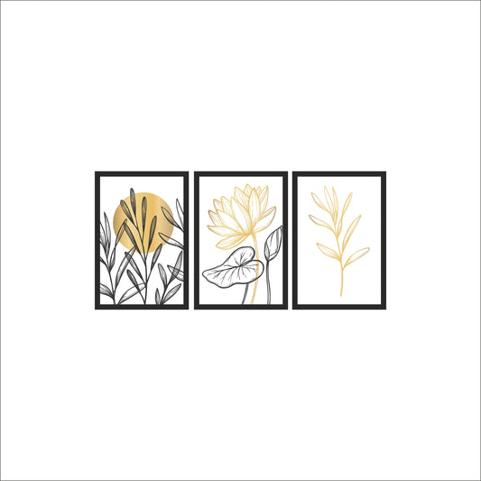 Golden Serenity Lotus Wall Frame Set – Elegant Minimal Art for Peaceful Interiors 🌸✨