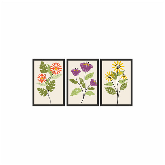 Blooming Trio Wall Frame Set – Vibrant Floral Art for Cheerful Spaces 🌸💛