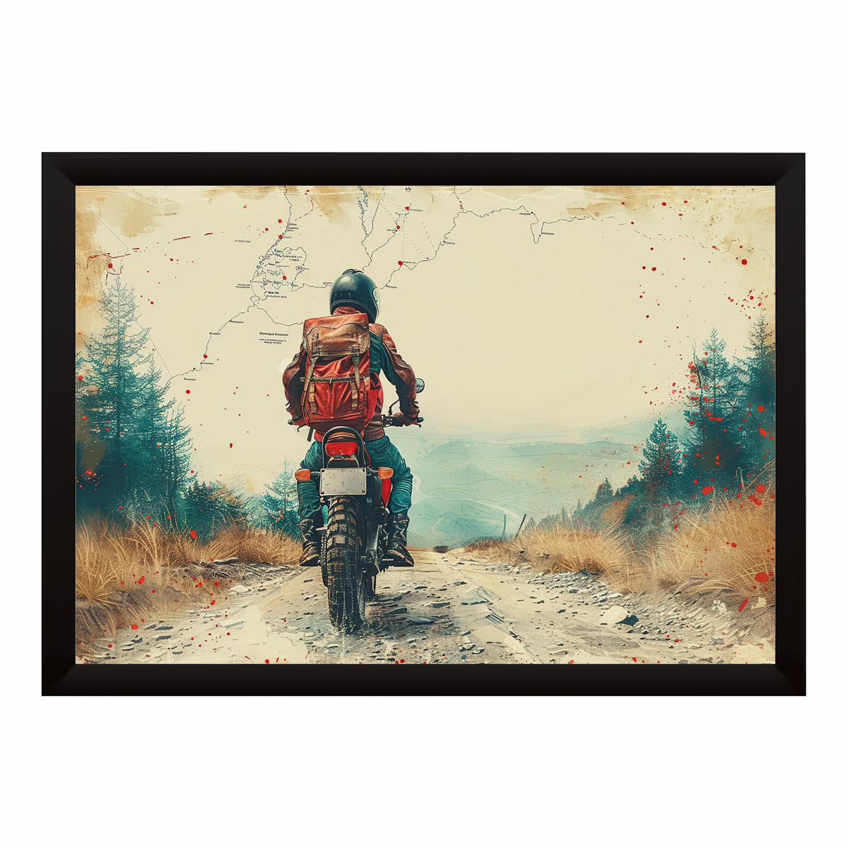 Adventure Motorcycle Wall Art | Wanderlust Rider Canvas Print | Vintage Travel Road Illustration Poster