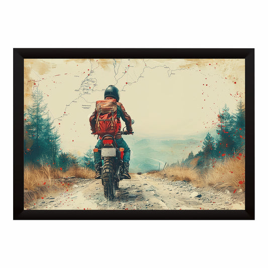 Adventure Motorcycle Wall Art | Wanderlust Rider Canvas Print | Vintage Travel Road Illustration Poster