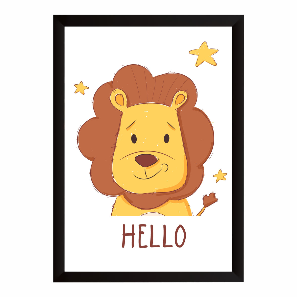 Hello Lion Wall Art | Cute Safari Nursery Animal Print