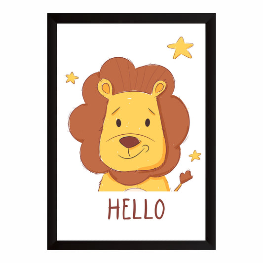 Hello Lion Wall Art | Cute Safari Nursery Animal Print