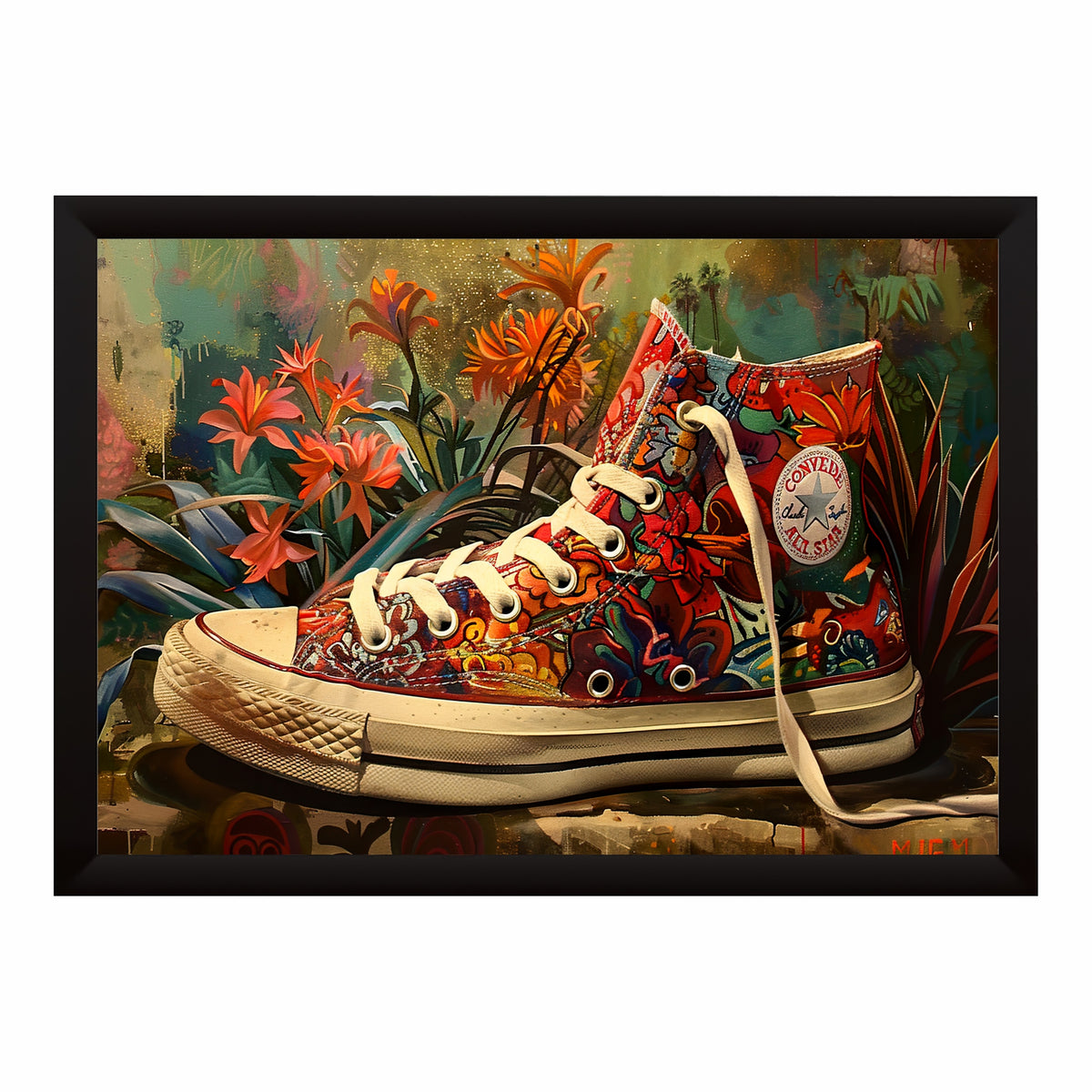 Colorful Floral Sneaker Wall Art | Artistic High-Top Shoes Artwork | Vibrant Flower & Fashion Poster | Modern Boho Wall Decor
