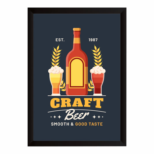 Craft Beer Wall Art | Framed Beer Bottle & Glass Artwork | Vintage Brewery Décor | Pub Bar & Man Cave Wall Décor