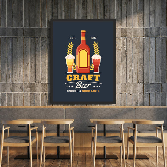 Craft Beer Wall Art | Framed Beer Bottle & Glass Artwork | Vintage Brewery Décor | Pub Bar & Man Cave Wall Décor