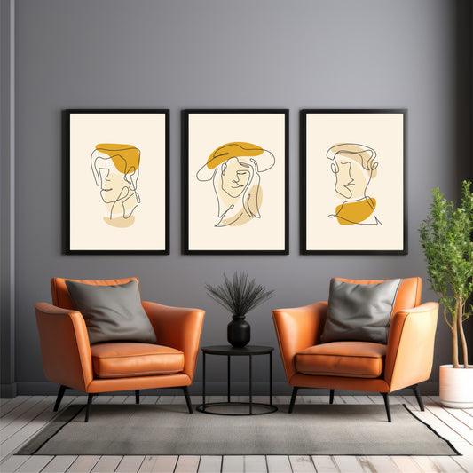 Abstract Face Line Art Wall Art Set of 3