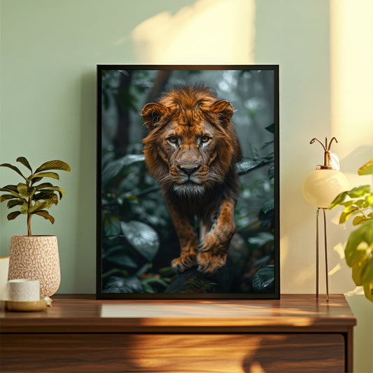 Lion Wall Art | Majestic Lion Wildlife Artwork | Framed Jungle Animal Decor | Lion Portrait