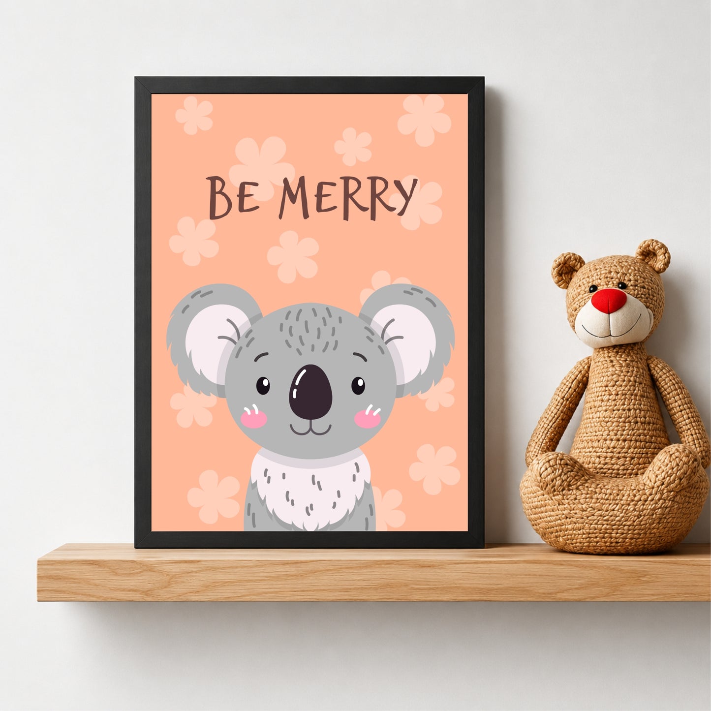 Be Merry Koala Nursery Wall Art | Cute Animal Kids Room Poster