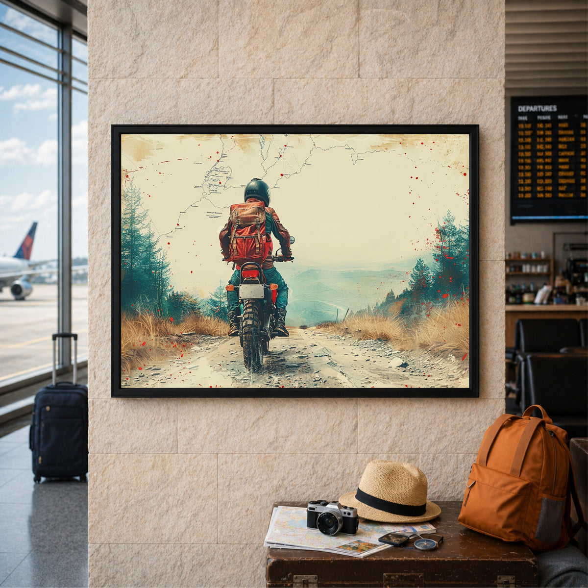 Adventure Motorcycle Wall Art | Wanderlust Rider Canvas Print | Vintage Travel Road Illustration Poster