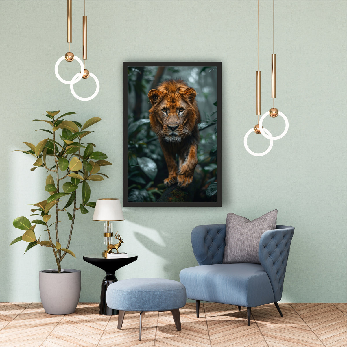 Lion Wall Art | Majestic Lion Wildlife Artwork | Framed Jungle Animal Decor | Lion Portrait