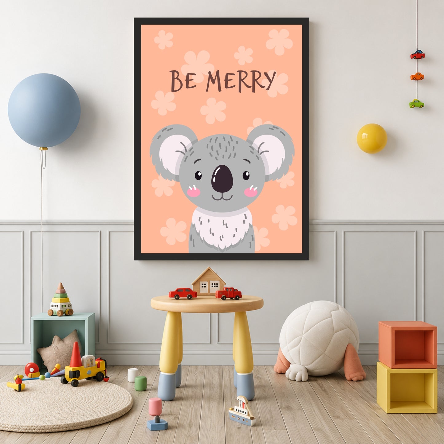 Be Merry Koala Nursery Wall Art | Cute Animal Kids Room Poster