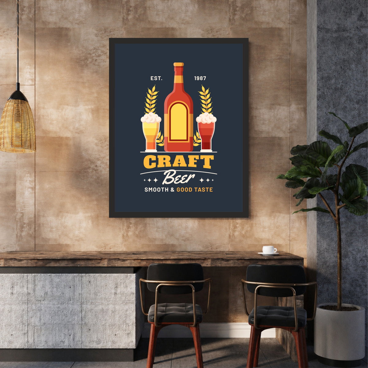 Craft Beer Wall Art | Framed Beer Bottle & Glass Artwork | Vintage Brewery Décor | Pub Bar & Man Cave Wall Décor