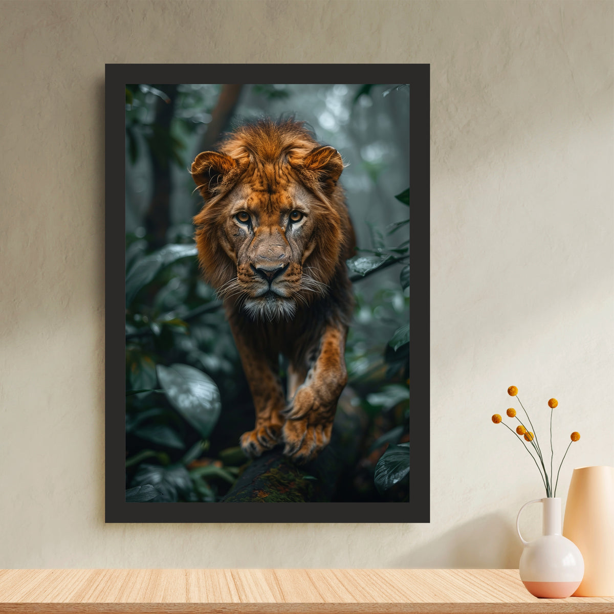 Lion Wall Art | Majestic Lion Wildlife Artwork | Framed Jungle Animal Decor | Lion Portrait