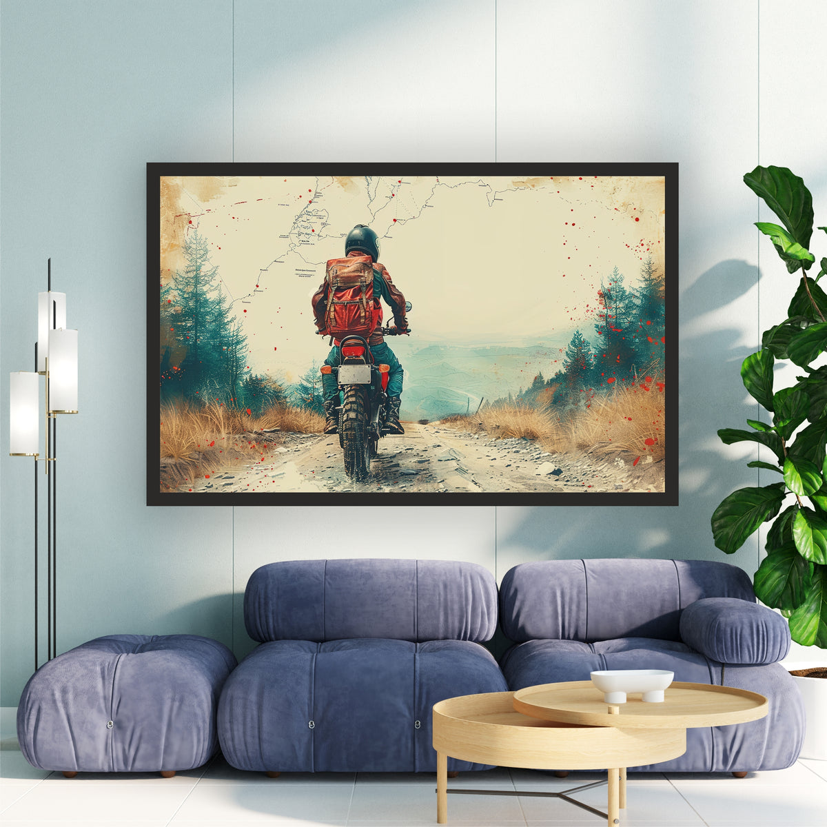 Adventure Motorcycle Wall Art | Wanderlust Rider Canvas Print | Vintage Travel Road Illustration Poster