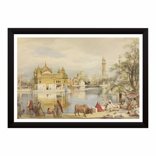 Historic Harmandir Sahib – A Timeless Watercolor of the Golden Temple (1854)