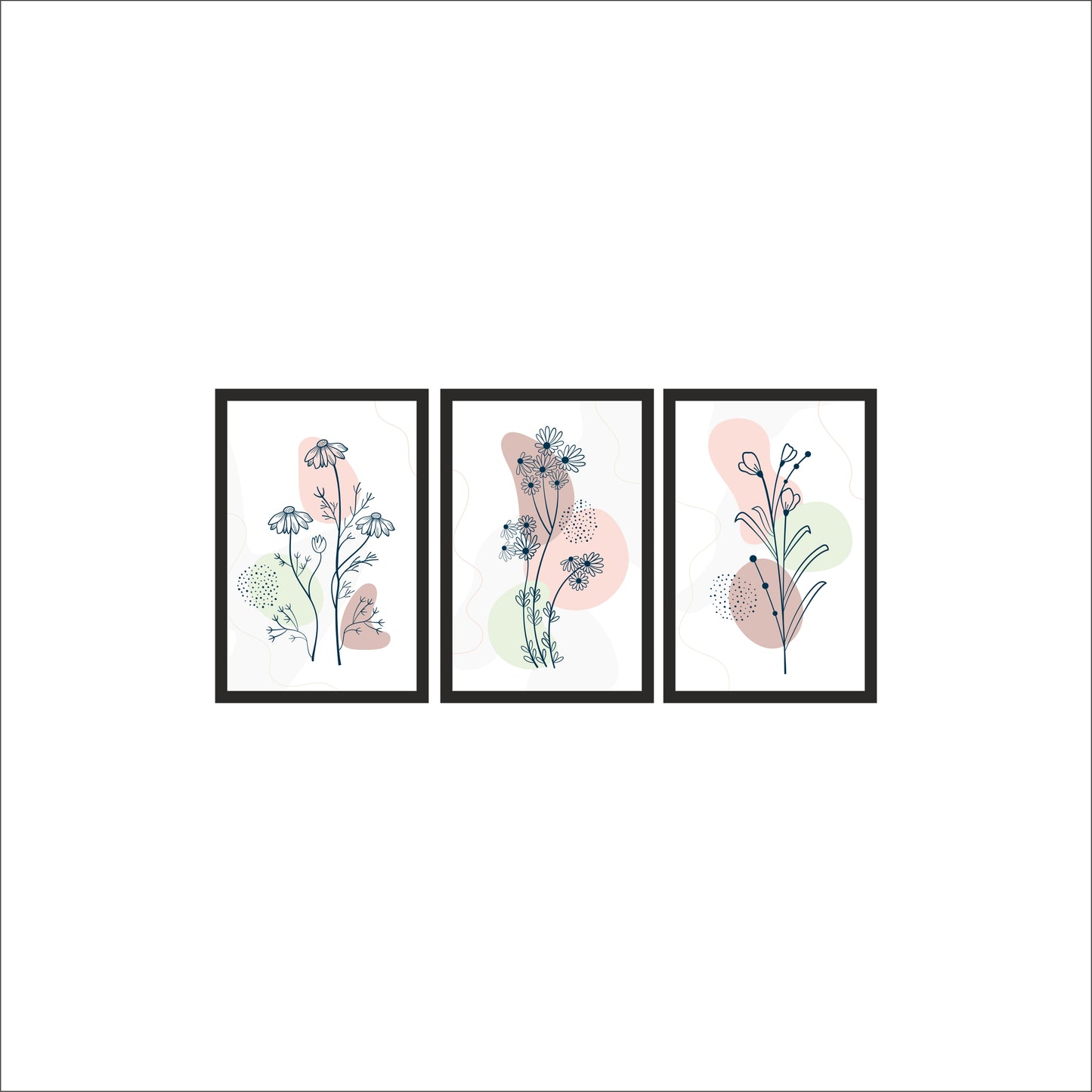 Pastel Bloom Botanical Wall Frame Set – Elegant Line Art for Modern Homes 🌿