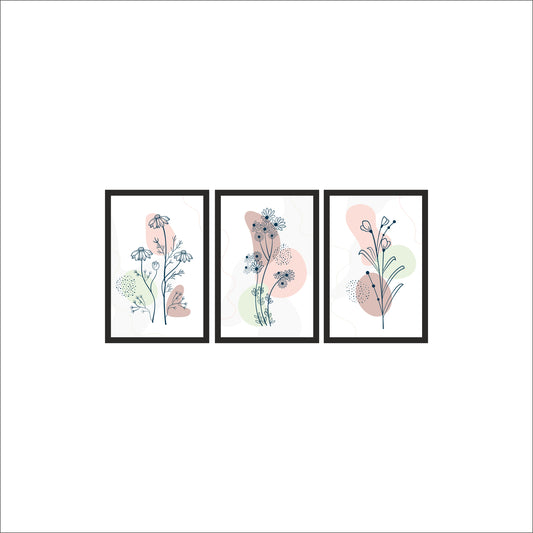 Pastel Bloom Botanical Wall Frame Set – Elegant Line Art for Modern Homes 🌿