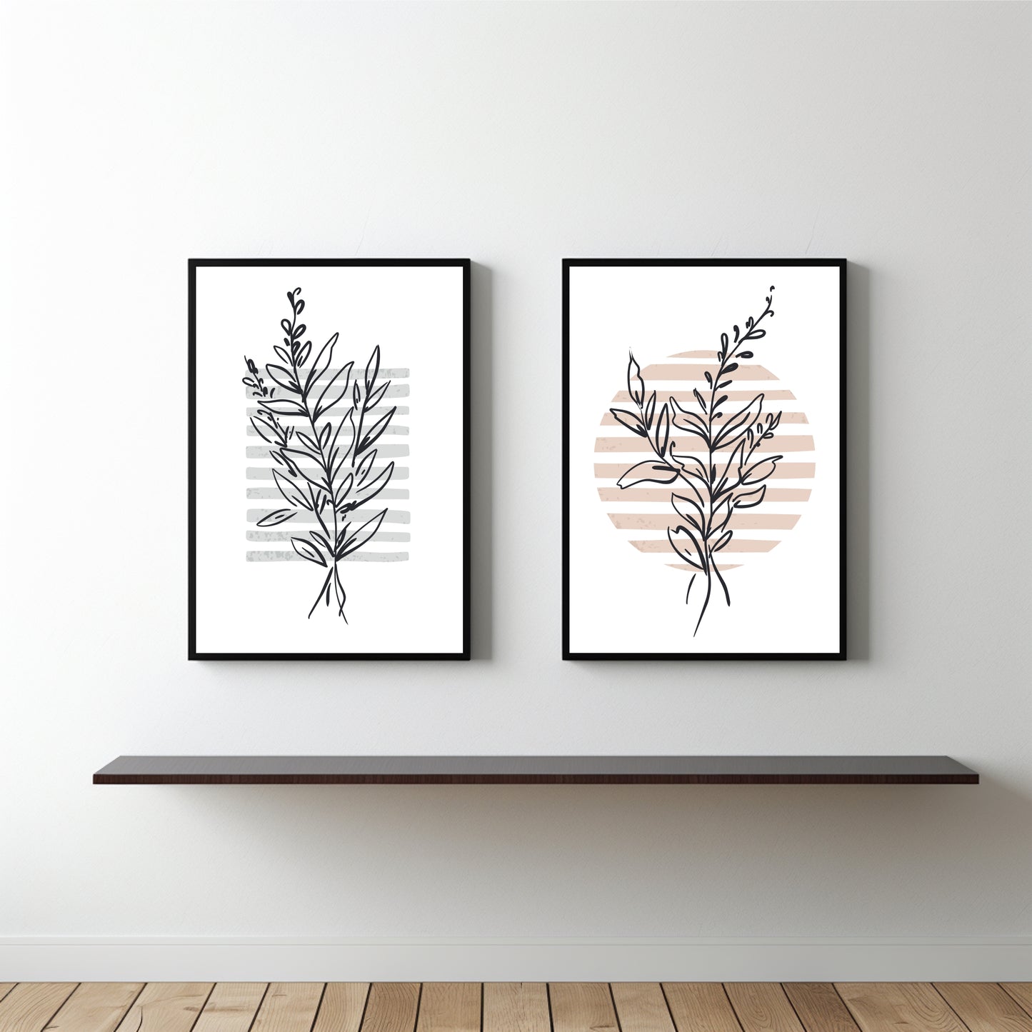 Minimal Botanical Duo Wall Frame Set – Modern Line Art for Elegant Interiors 🌿